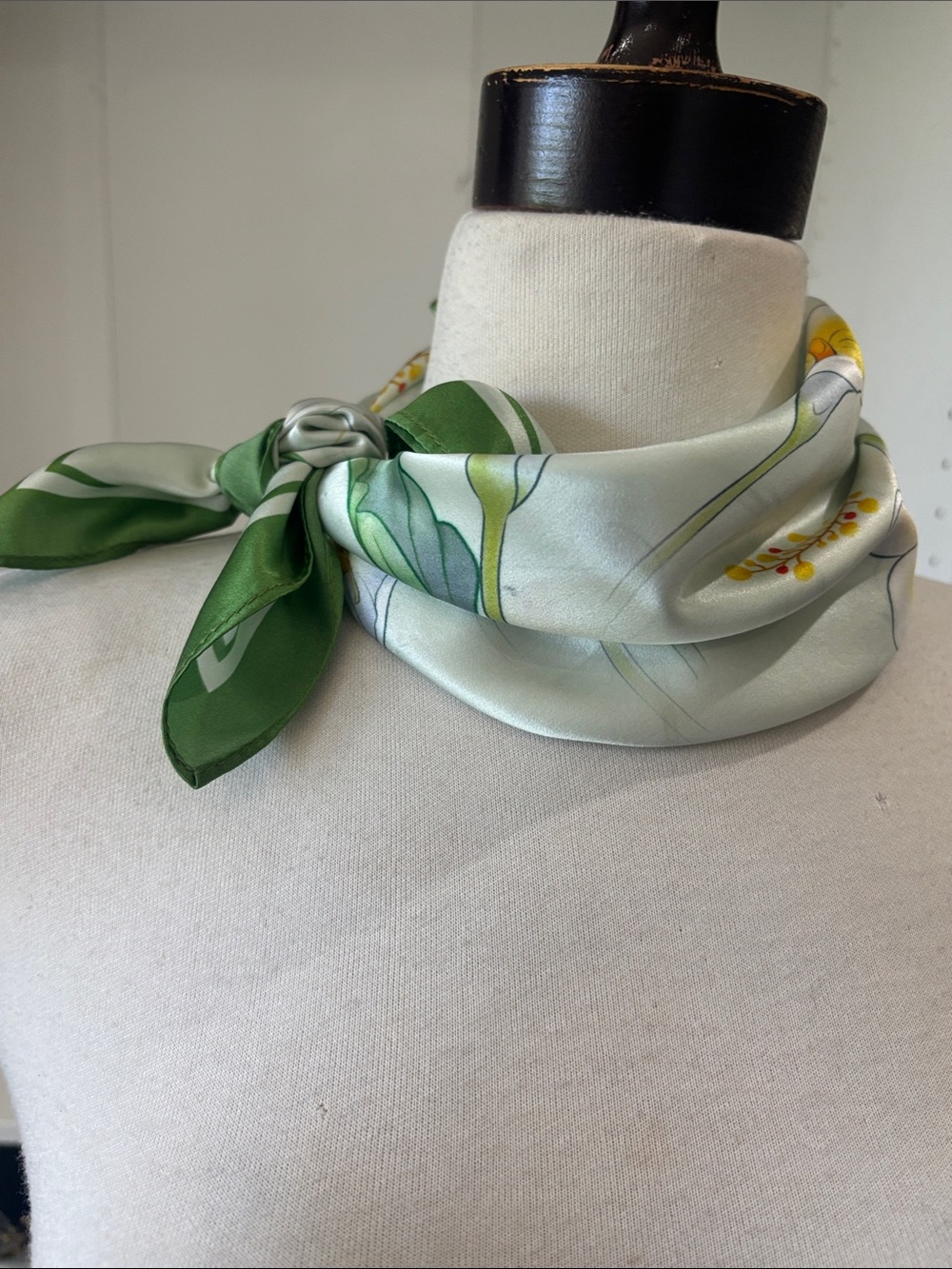 Green Border Floral Calla Lily Print Scarf silk hand made